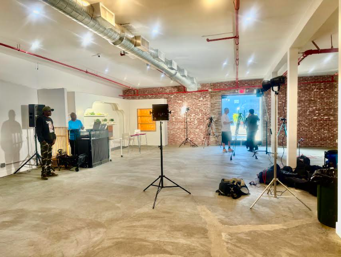 Industrial event space with high ceilings