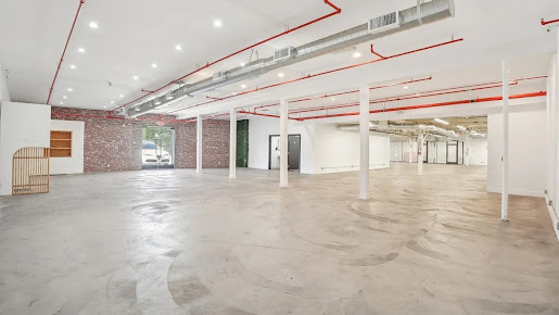 Wide view of the empty warehouse floor